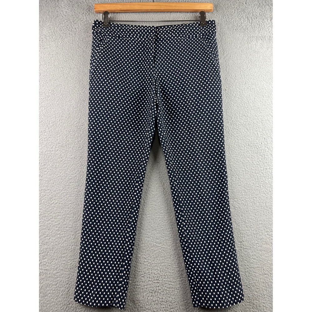 Tory Burch Navy Blue Polka Dot Textured Pique Straight Leg Pants Womens 8